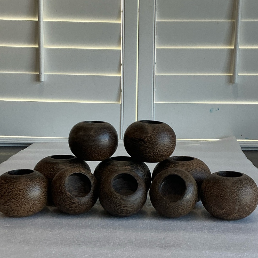 Coconut Wood Tea Candle Holder Sets of 3 - 2 Sets Wholesale Lot NOS